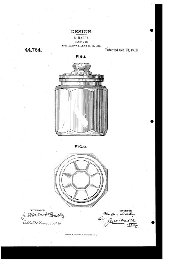 U. S. Glass Jar Design Patent D 44764-1