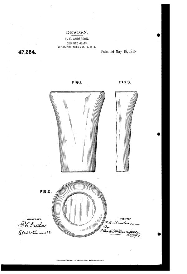 U. S. Glass Tumbler Design Patent D 47354-1