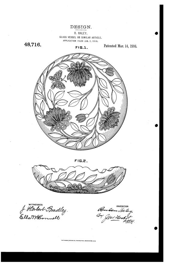 U. S. Glass Cut Bowl Design Patent D 48716-1