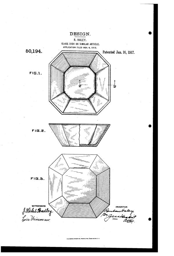 U. S. Glass #15181 Bowl Design Patent D 50194-1