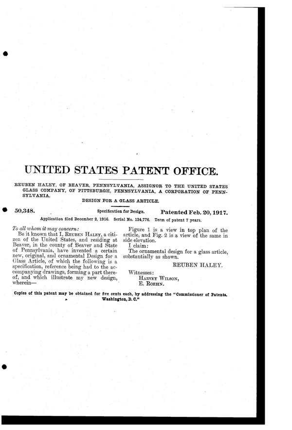 U. S. Glass Footed Bowl Design Patent D 50348-2
