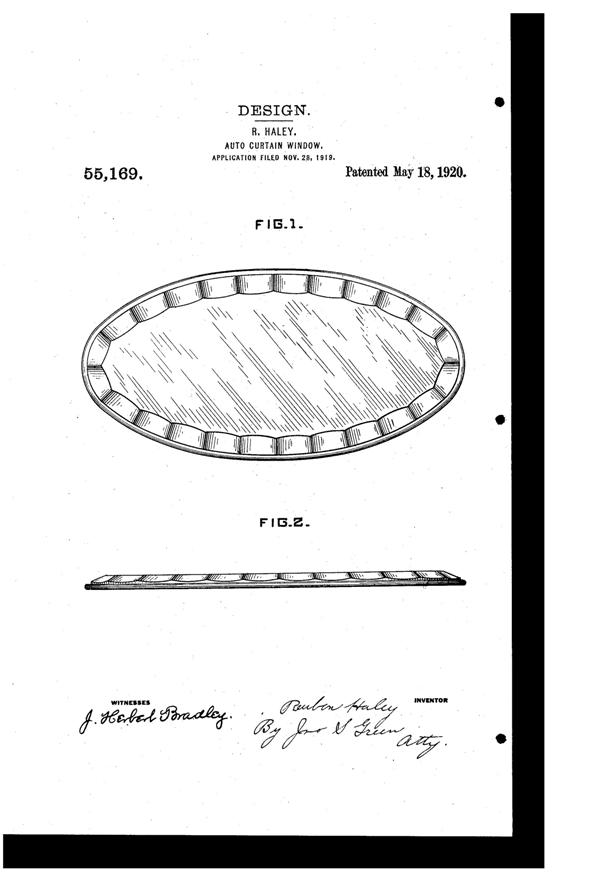 U. S. Glass Auto Curtain Window Design Patent D 55169-1