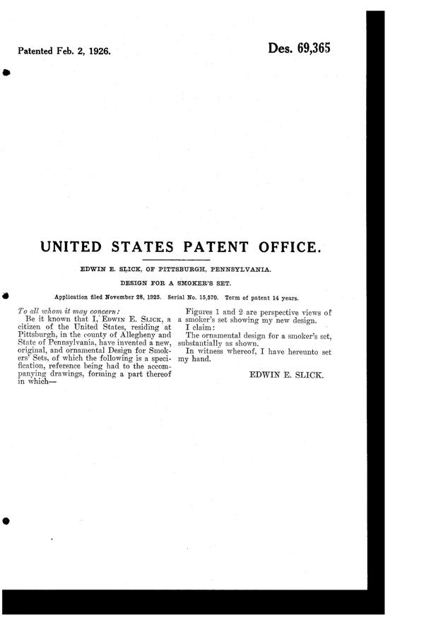 U. S. Glass # 9354 Ash Tray Design Patent D 69365-2