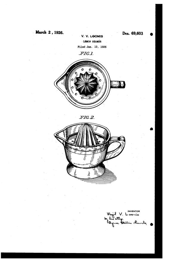 U. S. Glass Reamer and Cup Design Patent D 69603-1