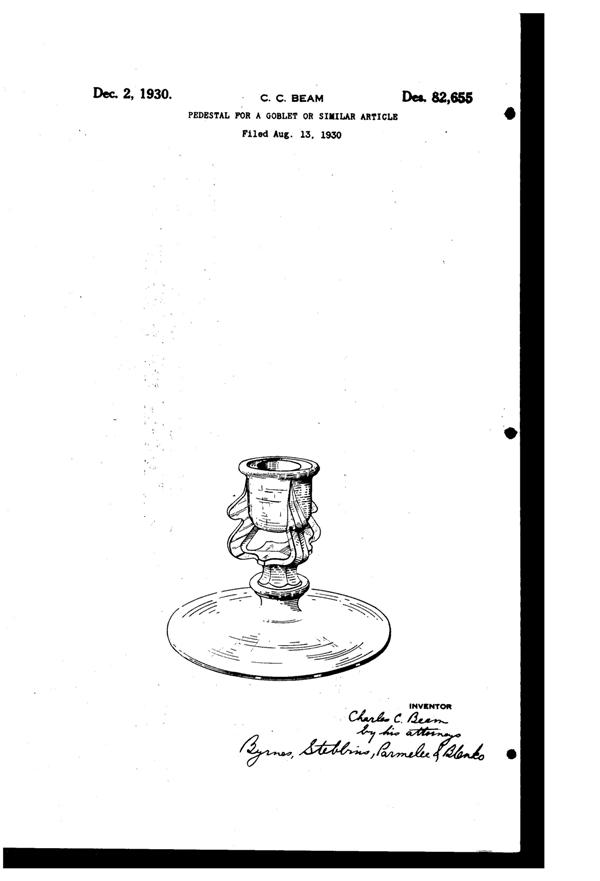 U. S. Glass #  348 Candlestick Design Patent D 82655-1