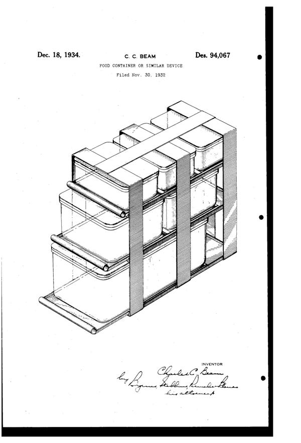U. S. Glass Refrigerator Dish Set Design Patent D 94067-1