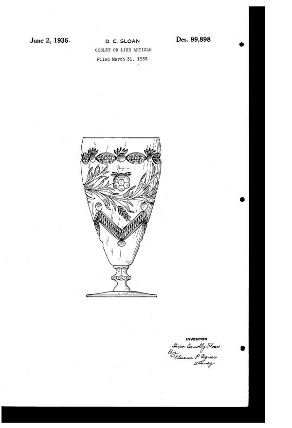 U. S. Glass Cutting on Footed Tumbler Design Patent D 99898-1