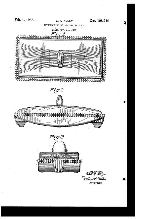 U. S. Glass #15365 Cascade Covered Dish Design Patent D108210-1