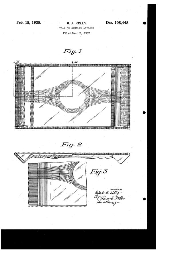 U. S. Glass #15365 Cascade Tray Design Patent D108448-1