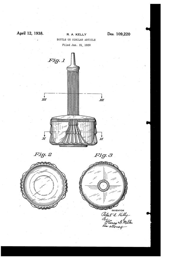 U. S. Glass #15365 Cascade Bottle Design Patent D109220-1