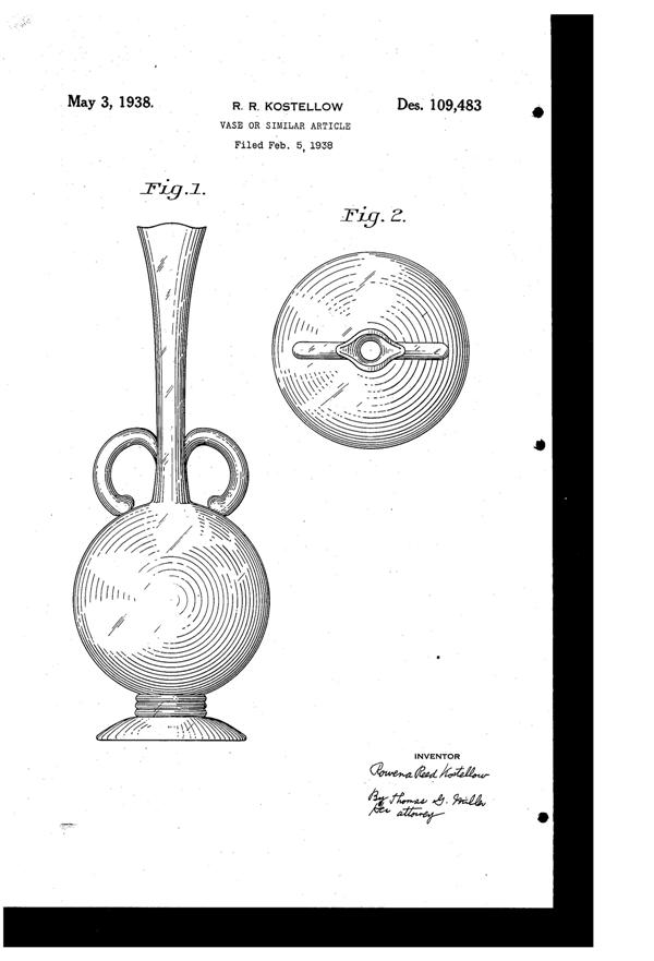 U. S. Glass Guild Gossamer Vase Design Patent D109483-1