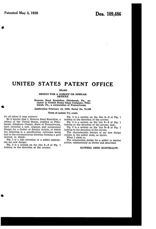 U. S. Glass #17306 Goblet Design Patent D109486-2