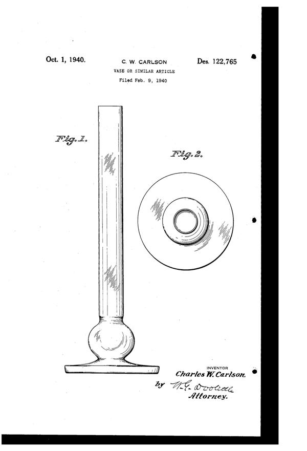 U. S. Glass #17350 Bud Vase Design Patent D122765-1