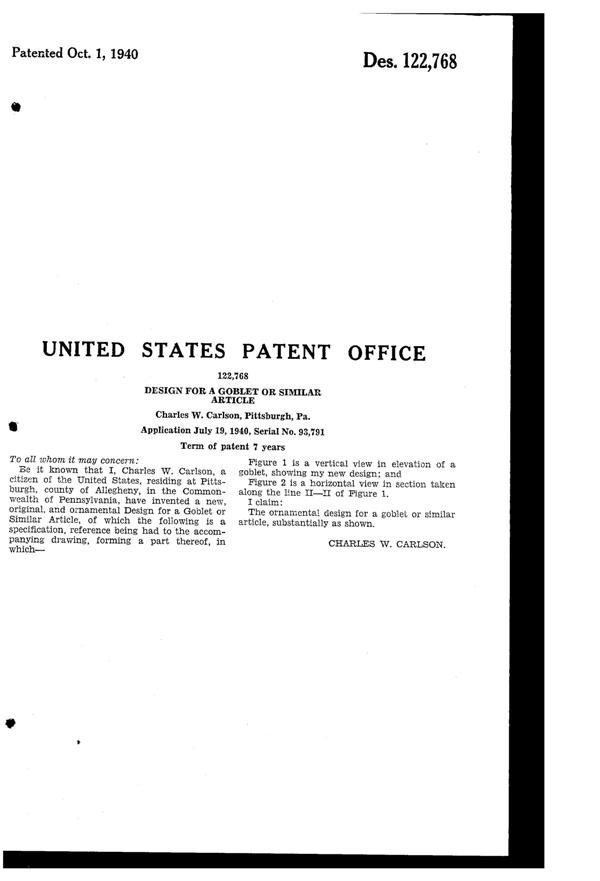 U. S. Glass #17357 Goblet Design Patent D122768-2