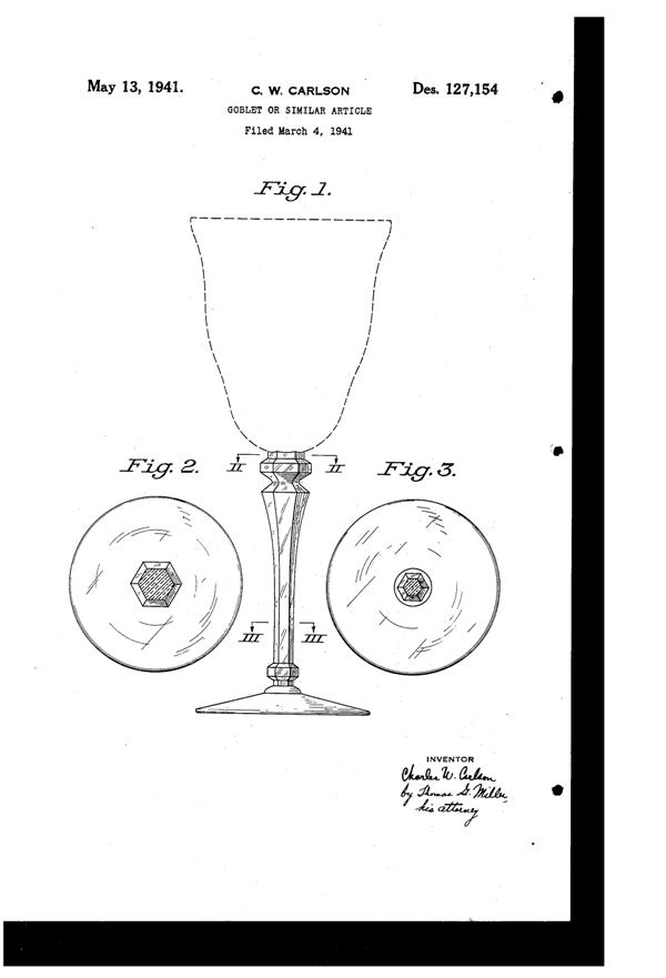 U. S. Glass #17356 Goblet Design Patent D127154-1