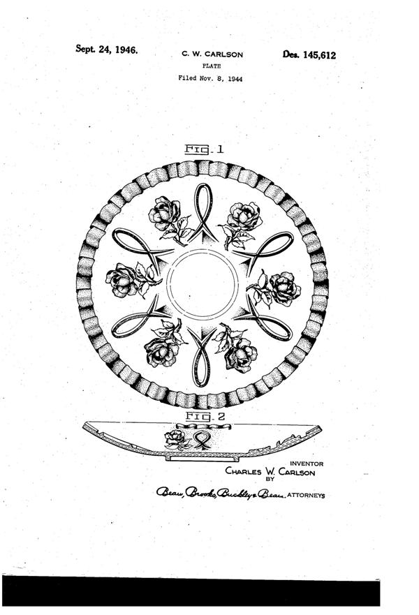U. S. Glass Decorated Plate Design Patent D145612-1
