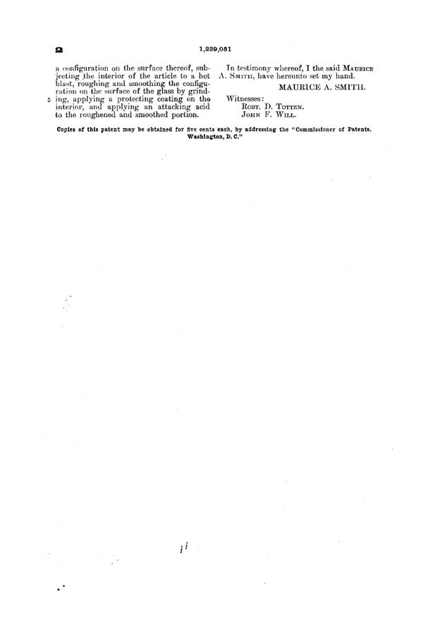 McKee Method of Making & Finishing Glass Patent 1239051-2