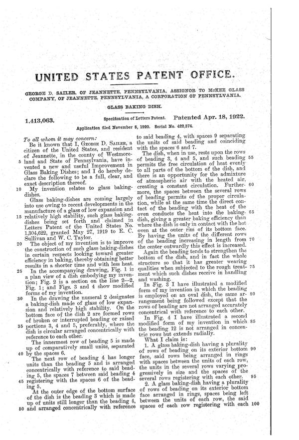 McKee Glasbake Baking Dish Patent 1413063-2