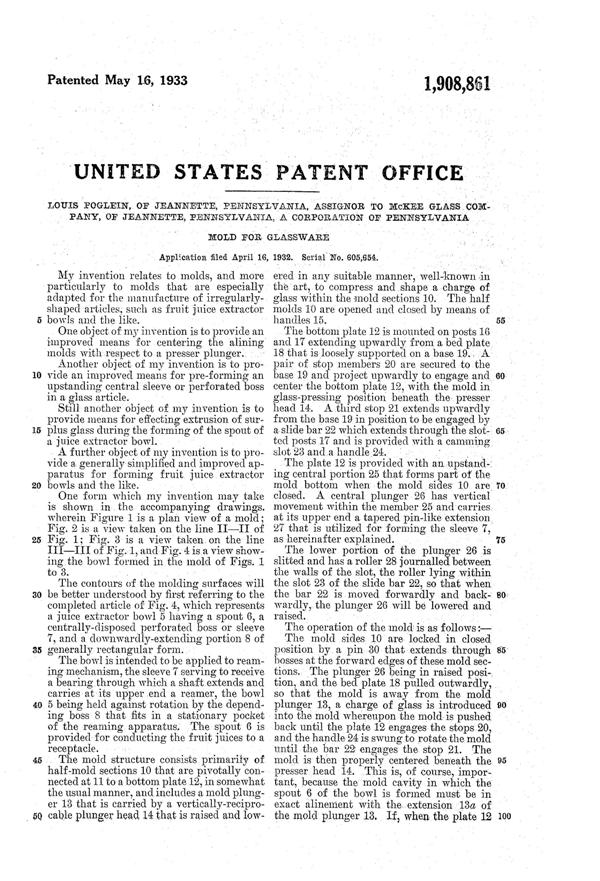 McKee Juicer Mold Patent 1908861-3