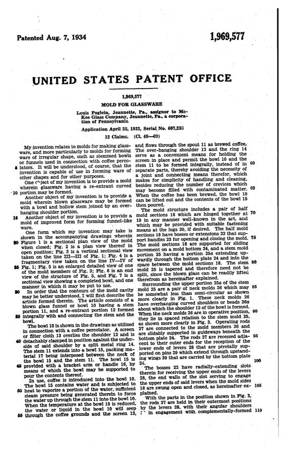 McKee Coffee Pot Mold Patent 1969577-3