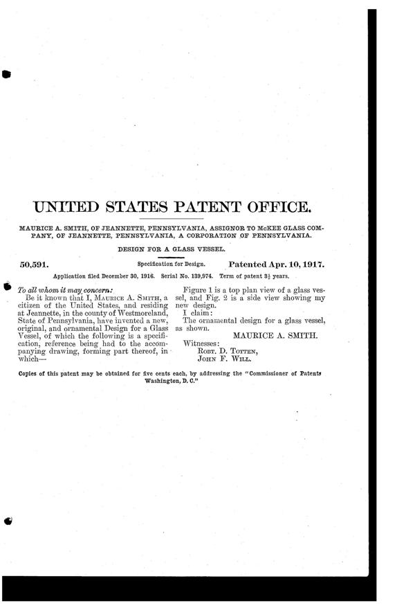 McKee Cut Bowl Design Patent D 50591-2