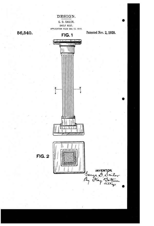 McKee Shelf Support Design Patent D 56540-1