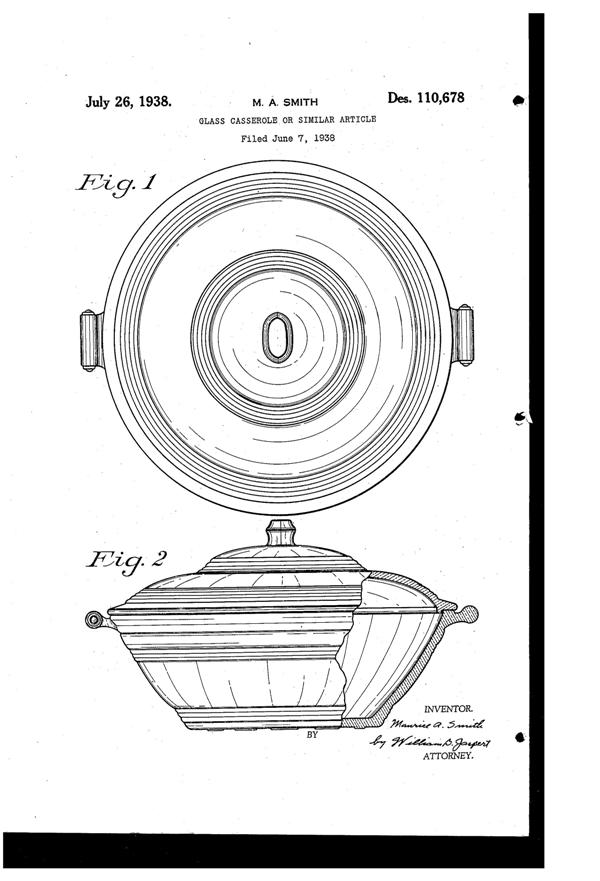 McKee Glasbake Casserole Design Patent D110678-1