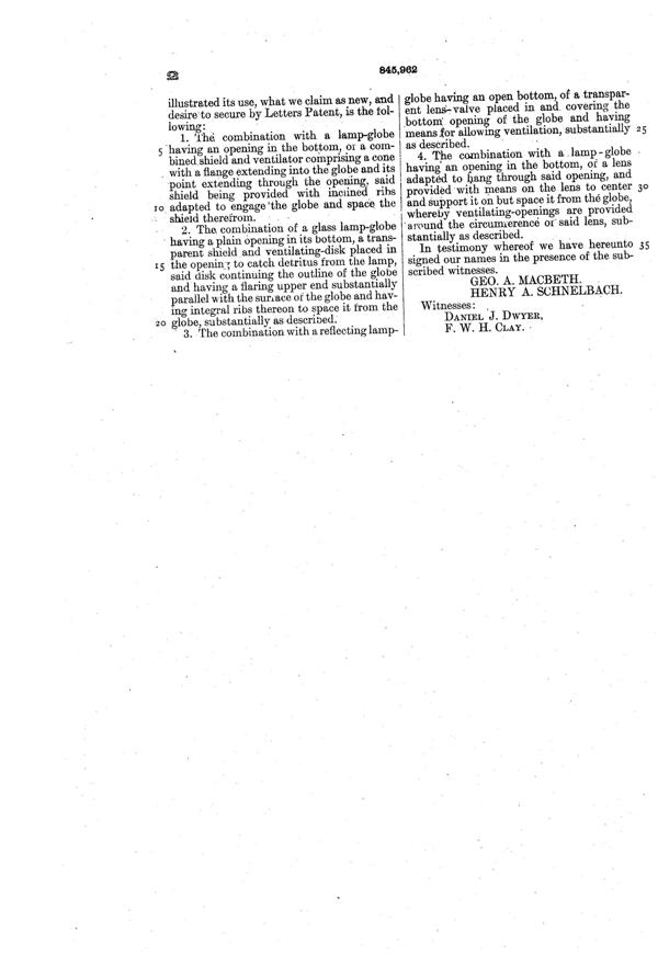 MacBeth-Evans Light Fixture Globe Patent  845962-3