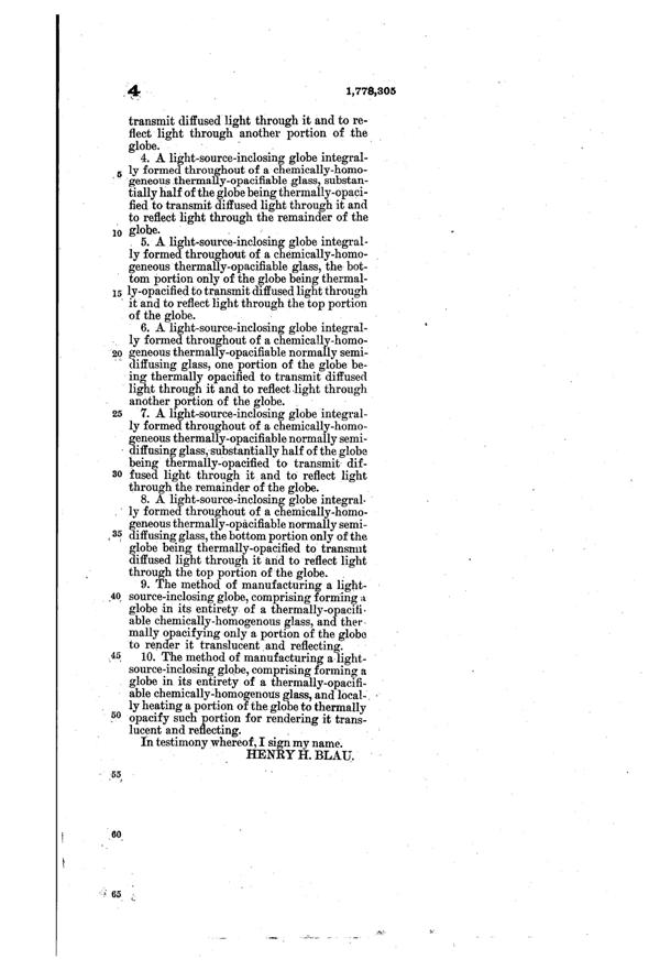 MacBeth-Evans Light Fixture Globe Patent 1778305-5
