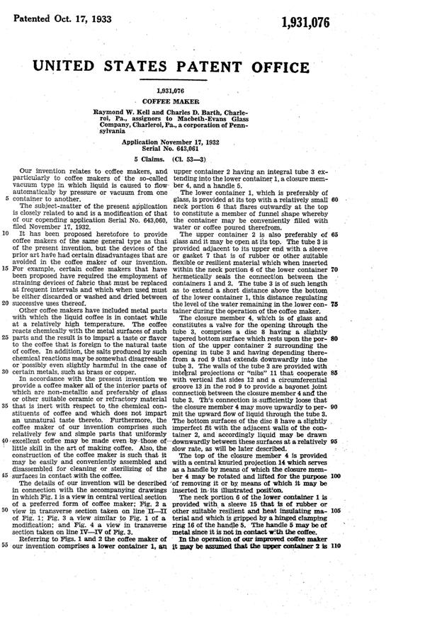 MacBeth-Evans Coffee Maker Patent 1931076-3