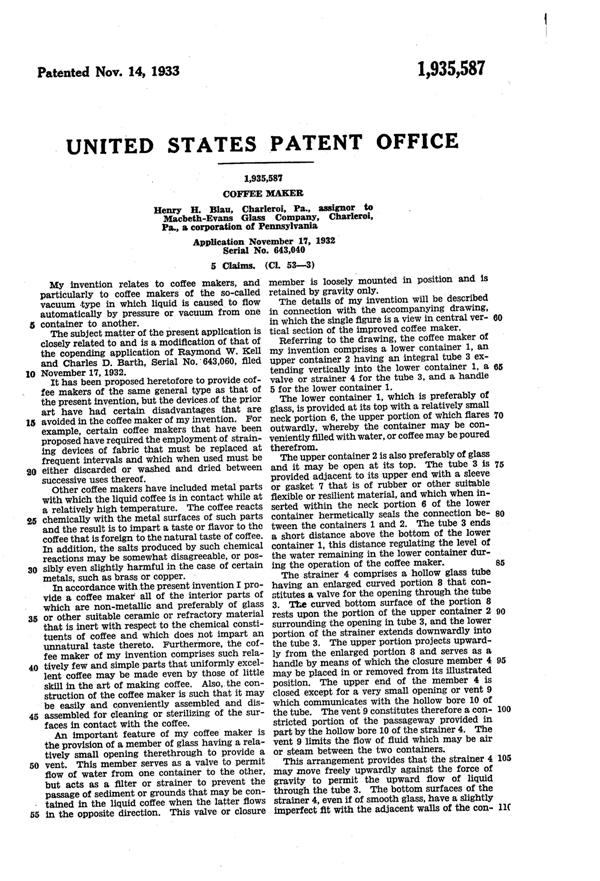 MacBeth-Evans Coffee Maker Patent 1935587-2