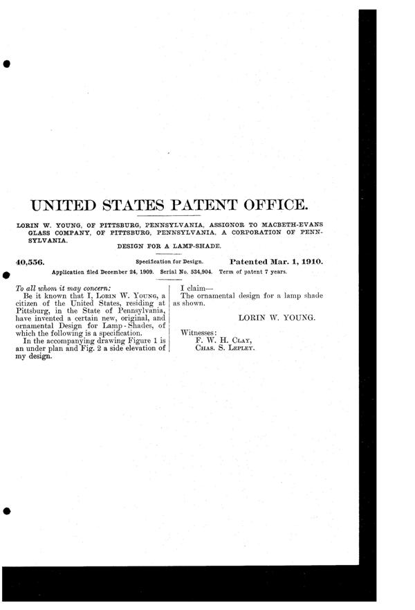 MacBeth-Evans Light Fixture Globe Design Patent D 40556-2