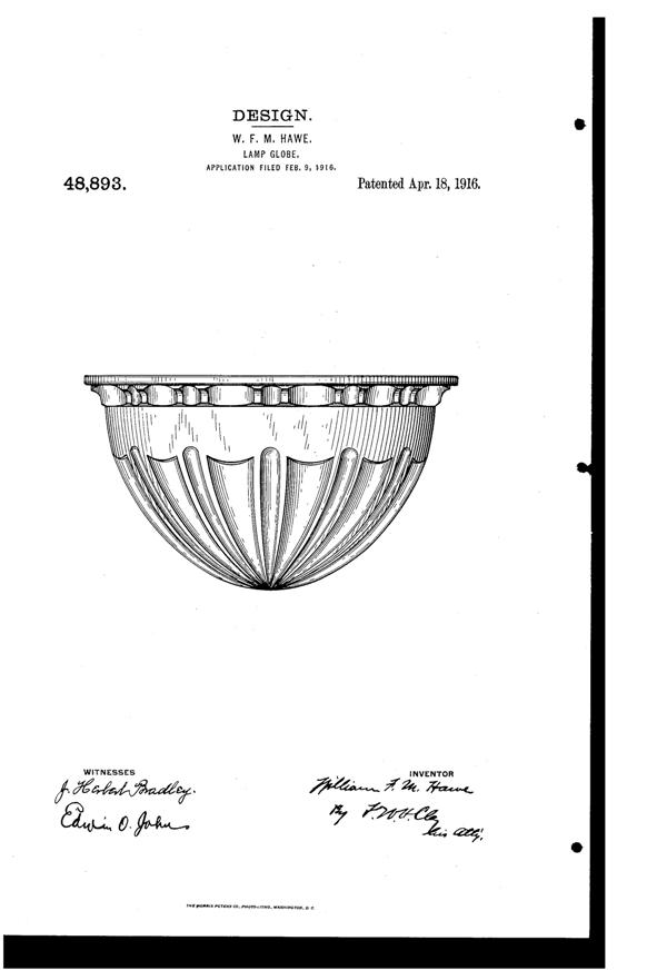 MacBeth-Evans Light Fixture Shade Design Patent D 48893-1