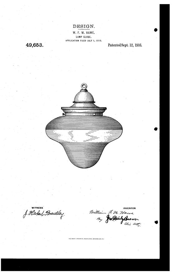 MacBeth-Evans Light Fixture Globe Design Patent D 49653-1