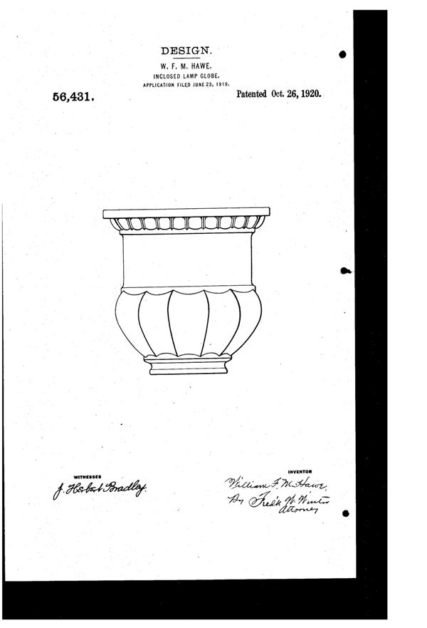 MacBeth-Evans Light Fixture Shade Design Patent D 56431-1