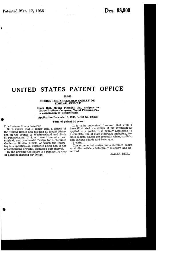 Bryce # 81, # 185, # 799, # 857 Stem Design Patent D 98909-2