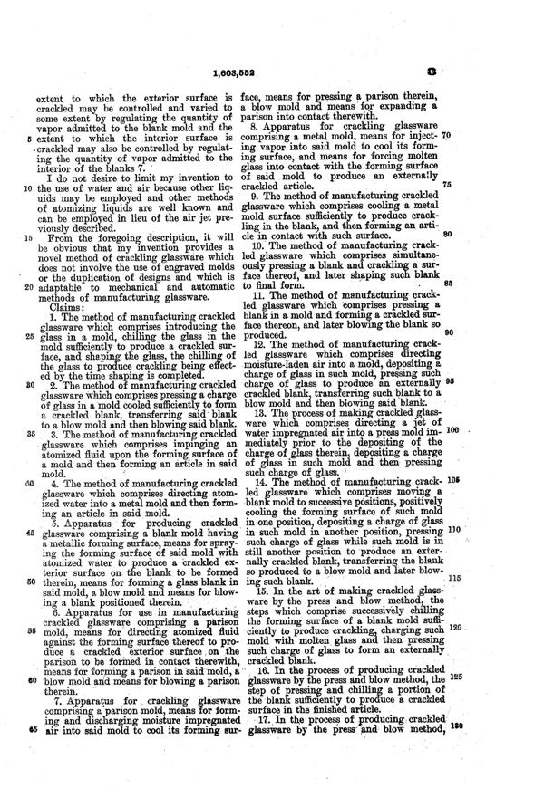 Federal Crackle Glass Production Patent 1603552-5
