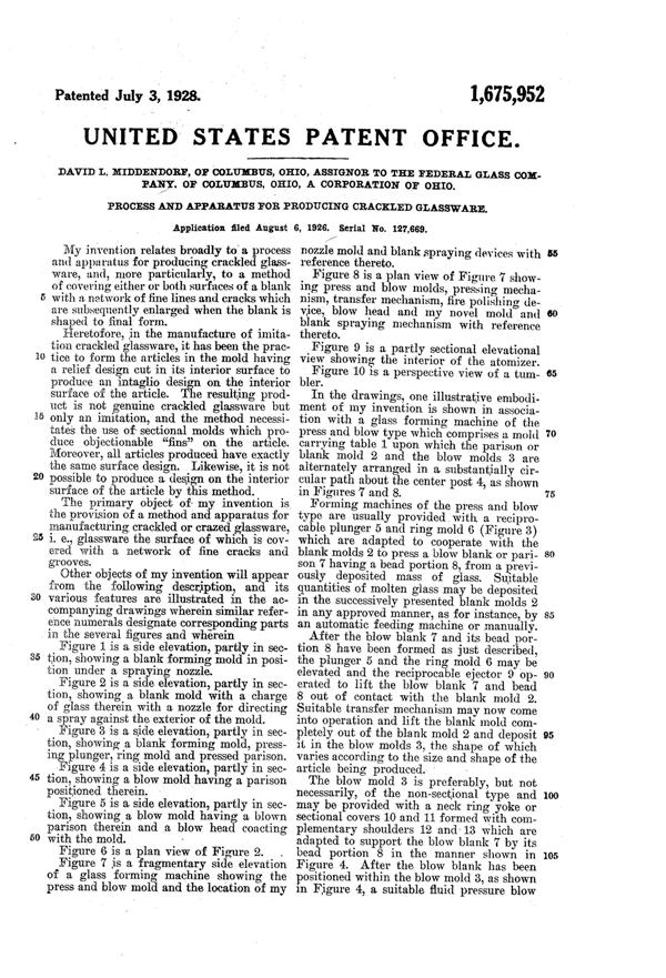 Federal Crackle Glass Production Patent 1675952-3