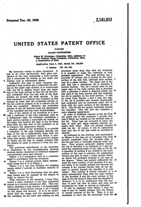 Federal Refrigerator Dish Patent 2141013-2