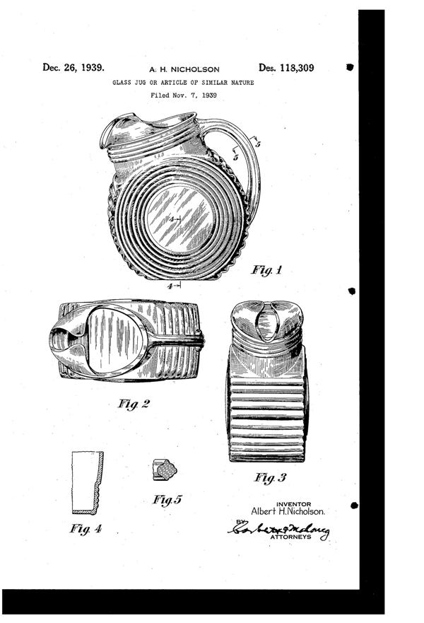 Federal Tilt Jug Design Patent D118309-1