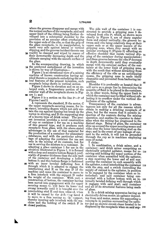 Hazel-Atlas Kar-Lac Mixer Tumbler Patent 1754560-3