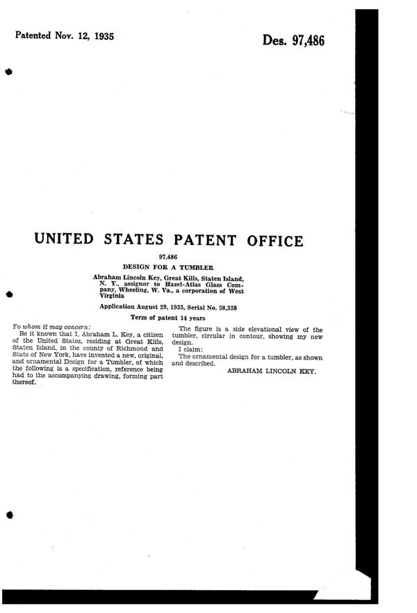 Hazel-Atlas Tumbler Design Patent D 97486-2
