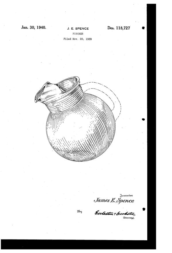 Hazel-Atlas #9937 Tilt Ball Pitcher Design Patent D118727-1