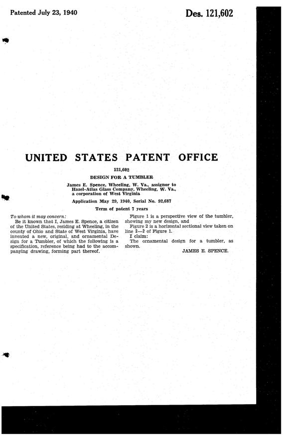 Hazel-Atlas Footed Tumbler Design Patent D121602-2