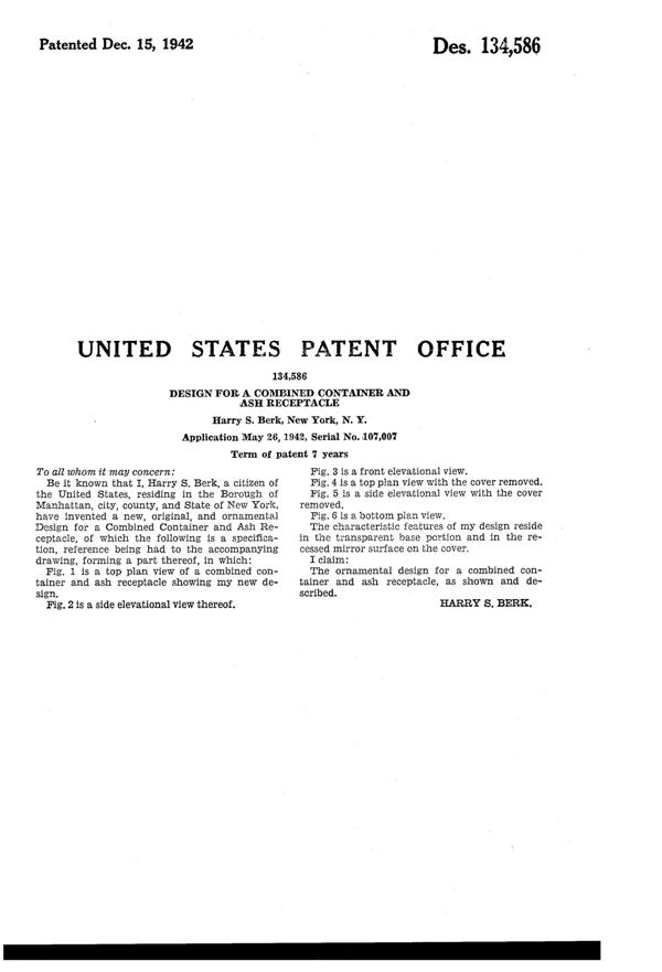 Jeannette Military Hat Powder Jar Design Patent D134586-2