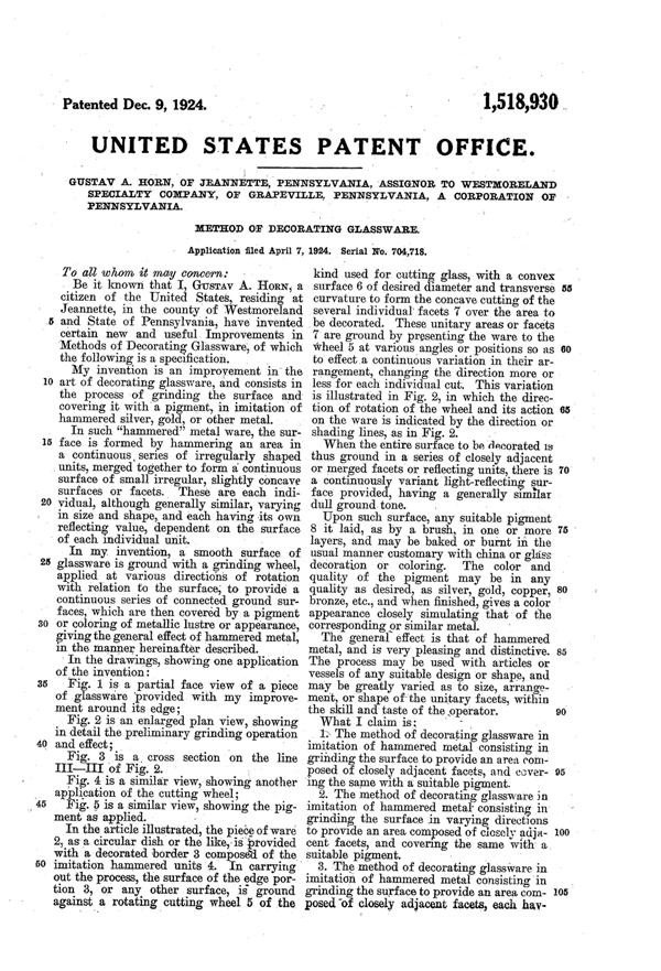 Westmoreland Hammered Metal Decoration Patent 1518930-2