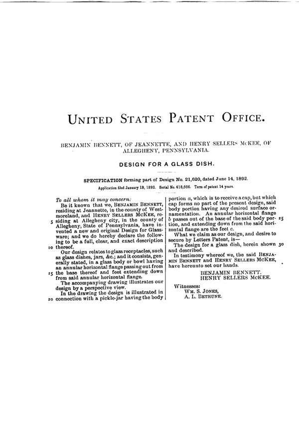 Westmoreland Jar Design Patent D 21620-2