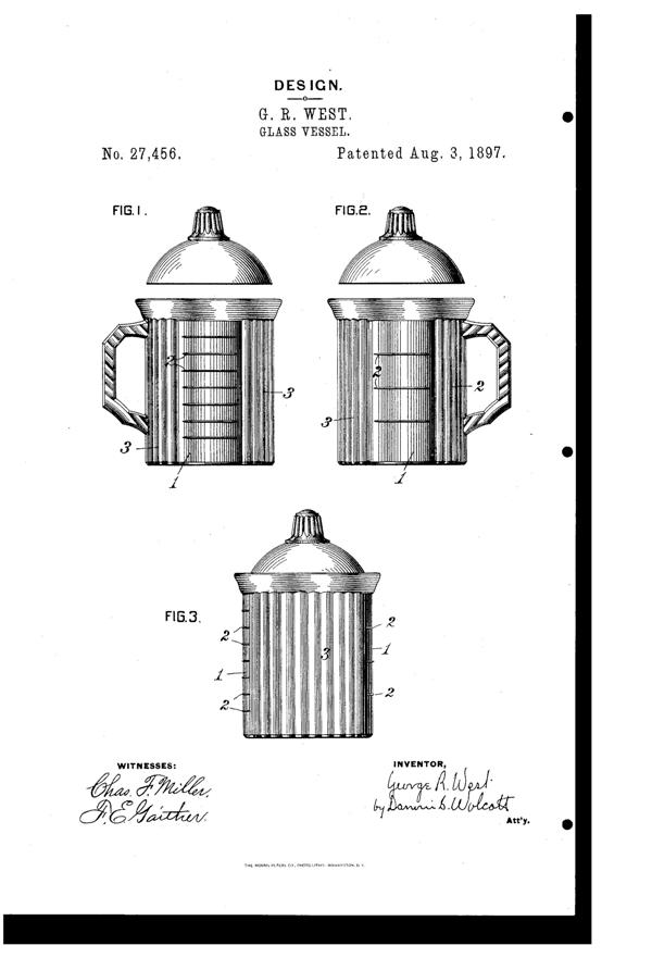 Westmoreland Household Measuring Cup Design Patent D 27456-1