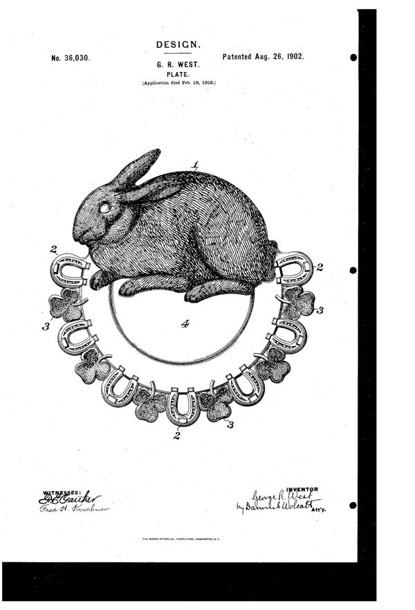 Westmoreland #   7 Rabbit Plate Design Patent D 36030-1