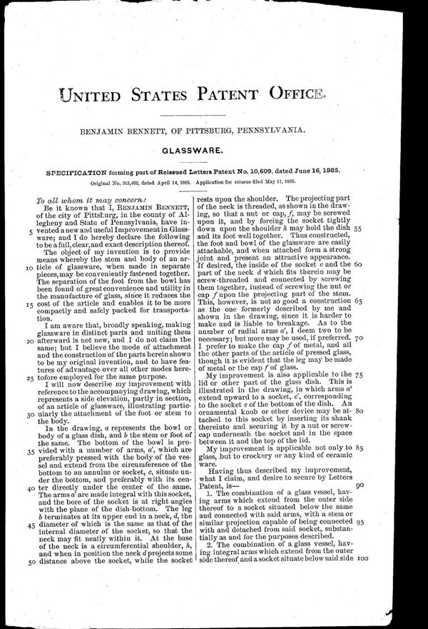 Westmoreland Covered Compote Reissued Patent RE10609-2